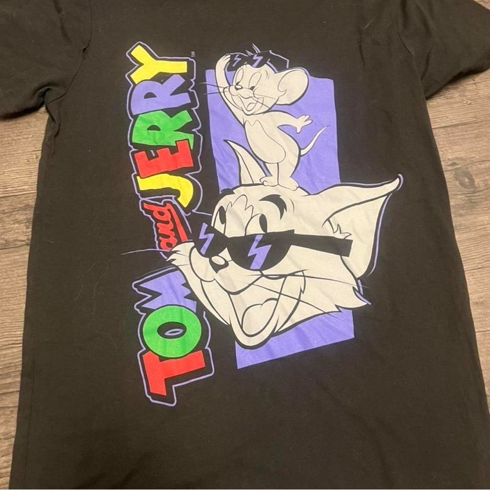 Tom and Jerry Graphic Black Tee - Colorful Logo